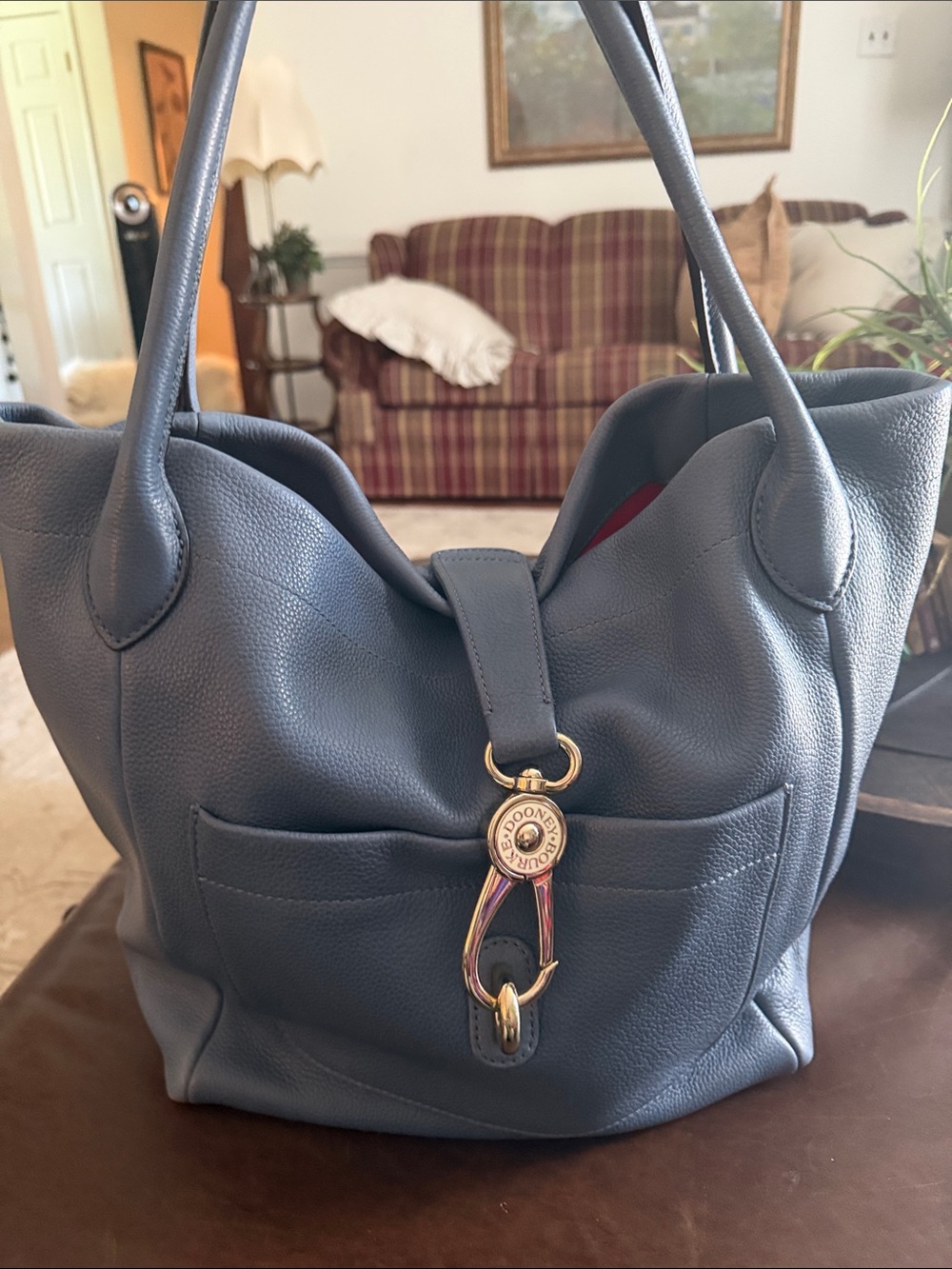 Dooney & Bourke Slate Blue Pebbled Leather Shoulder Tote